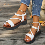 Fligmm White Braided Platform Sandals for Women Summer 2024 Back Elastic Band Thick Sole Beach Sandals Shoes Woman Plus Size 43