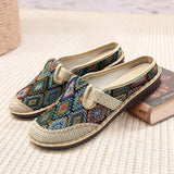 Fligmm Fashion Women's Shoes Ethnic Style Embroidered Linen Breathable Outdoor Casual Slippers Shoes for Women Zapatos De Mujer