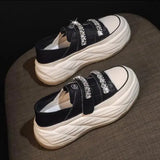 Fligmm Shoes Casual Female Sneakers All-Match Round Toe Crystal Clogs Platform 2024 Small Summer Rhinestone Creepers New Hook &