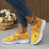 Fligmm Print Knitted Sneakers Women Shiny Crystal Breathable Walking Shoes Woman Plus Size 43 Casual Non-Slip Sock Shoes Ladies