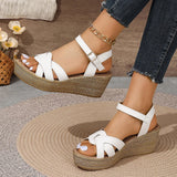 Fligmm Women's Cross Strap Wedge Sandals Thick Bottom Buckle Strap Gladiator Shoes Woman Summer Beach Chunky Platform Sandalias Mujer