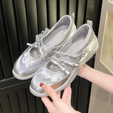 Fligmm Mary Jane Shoes for Women Sneakers Fashion Bowknot Cross Belt Buckle Casual Shoe Ladies Soft Leather Platform Ballet Shoe