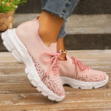 Fligmm Knitting Platform Sneakers for Women 2024 Spring Mesh Breathable Sports Shoes Woman Non Slip Thick Sole Running Sneakers