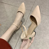 Fligmm Sandals 2024 Summer Large Size Women's Low Medium Heel Dress Shoes White Buckle Strap Heels Female Beige New Fashion Pumps