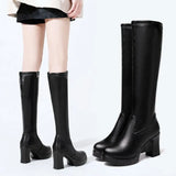 Fligmm High Heel Long Boots Women 2024 New Chunky Heel Platform Women's Over The Knee Boots Winter Warm Female Shoes Botas Mujer