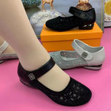 Fligmm Women's Breathable Hollow Heeled Single Shoes 2024 Summer Retro Shallow Pumps for Women Soft Sole Office Ladies Casual Sandals