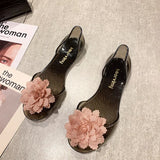 Fligmm Flats Women Shoes with Flower PVC Jelly Sandals Summer 2024 Elegant Fashion Beach Ladies Slippers Beach Casual Shoes