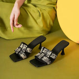 Fligmm French Women's Sandals Women's 2024 New Summer Slippers High Heels To Wear Fashion Printed Flip-flops Soft Leather