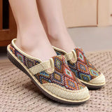 Fligmm Fashion Women's Shoes Ethnic Style Embroidered Linen Breathable Outdoor Casual Slippers Shoes for Women Zapatos De Mujer