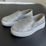 Fligmm Shoes Shallow Mouth Casual Female Sneakers Large Size Women Loafers With Fur Round Toe 2024 Big Size New Glitter Slip-on