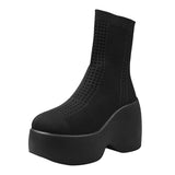 Fligmm Women's Knitting Chunky Platform Ankle Boots Black Wedges High Heels Sock Boots for Women Plus Size Thick Bottom Gothic Shoes