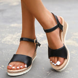 Fligmm New Fashion Wedge Women's Sandals Summer Lightweight Non Slip Beach Shoes Woman Black PU Leather Platform Sandalias Mujer