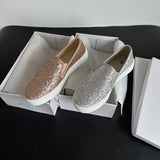 Fligmm Shoes Shallow Mouth Casual Female Sneakers Large Size Women Loafers With Fur Round Toe 2024 Big Size New Glitter Slip-on