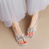 Fligmm Thick Heeled Sandals Female 2024 Summer New Woven Thin Strap Low Heel Sandales Femmes Sliver Gold Roman Peep Toe Sandal