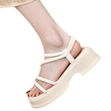 Fligmm for Women 2024 High Quality Summer Women Sandals Round Toe Mid Heel Water Proof Elastic Band Open Toe Casual Sandals Women