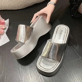 Fligmm Sandals For Women Wedge Slingback Fashion Metallic Glitter Open Toe Slipper Shoes 2024 Spring Casual Slip On Sandals