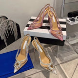 Fligmm style Fashion Crystal Women Sandals Elegant High heels Mules Soft PVC Gladiator Sandals Summer Female Prom Wedding shoes