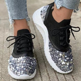 Fligmm Sequins Platform Sneakers for Women 2024 Autumn Non Slip Knitting Flats Woman Breathable Mesh Walking Shoes Plus Size 43