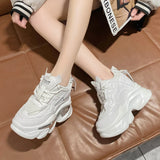 Fligmm Heels White Sneakers for Women Spring 2024 Chunky Platform Women's Sports Shoes Fashion Thick Bottom PU Leather Sneakers