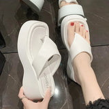 Fligmm PU Leather Chunky Paltform Flip Flops Women Fashion High Wedges Thong Sandals Women Summer Non-Slip Thick Sole Slippers