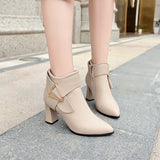 Fligmm Spring/summer New Korean Version of High Heel Short Boots Female Thick Heel Pointed Fashion Short Ankle Boots Female