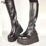 Fligmm Big Size 35-43 Brand Design Ladies High Platform Boots Fashion Zip High Heels Boots Women 2023 Wedges Shoes Woman 0410