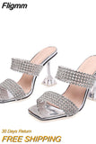 Fligmm Sexy Green Rhinestone Women's Clear High Heels Slippers Summer Party Dress Shoes Female Crystal PVC Transparent Sandals 0410