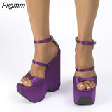 Fligmm New Ladies High Platform Summer Sandals Fashion Buckle Wedges High Heels women's Sandals Party Wedding Sexy Shoes Woman 0410