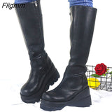 Fligmm Big Size 35-43 Brand Design Ladies High Platform Boots Fashion Zip High Heels Boots Women 2023 Wedges Shoes Woman 0410