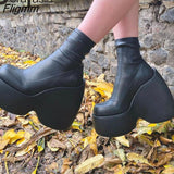 Fligmm Brand New Ladies High Platform Boots Fashion Wedges High Heels Women's Boots Party Sexy Thick Bottom Shoes Woman 0410