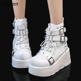 Fligmm New Female Wedges High Heels Boots Fashion Buckle Punk Goth Platform women's Boots Zip Cross-tied Party Street Woman Shoes 0410