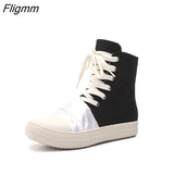 Fligmm Autumn New Style Women Casual Shoes Platform Sneakers PU Leather Shoes Woman High Top White Sewing Shoes Tenis Feminino 0410
