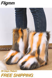 Fligmm Women's Winter Snow Boots Outdoor Luxury Furry Faux Fox Fur Boots Woman Plush Warm Platform Shoes New Fashion Bottes Big Size 0410