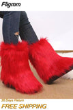 Fligmm Women's Winter Snow Boots Outdoor Luxury Furry Faux Fox Fur Boots Woman Plush Warm Platform Shoes New Fashion Bottes Big Size 0410