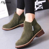 Fligmm Fashion Boots Women Autumn Winter Boots Flock Classic Zipper Snow Ankle Boots Winter Suede Warm Fur Plush Retro Women Shoes