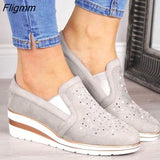 Fligmm Suede wedges shoes for women 2023 Autumn shoes woman Fashion Bling Slip-On Round Toe casual flat shoes comfortable flats