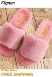 Fligmm Women Warm Fluffy Slippers Cozy Faux Fur Cross Indoor Floor Slides Flat Soft Furry Ladies Female Celebrities Flip Flops