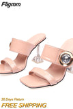 Fligmm 2023 New Transparent Heels 9CM Slippers Outdoor Fashion Metal Crystal Buckle Designer Sandal Women Slides Party Dress Shoe