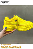 Fligmm Designer Sneakers Women Platform Casual Shoes Fashion Sneakers Platform Basket Femme Yellow Lace-Up Casual Chunky Shoes