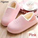 Fligmm Winter Waterproof Home Slippers Womens 2023 Plush Warm House Female Soft Slippers Non-Slip Memory Foam Couples Shoes Outdoor