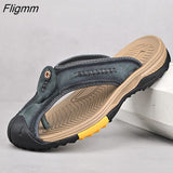 Fligmm Leather Shoes Men Sandals Mens Flip Flops Summer 2023 Men Casual Shoes Non-slip Massage Beach Slippers Water Shoes