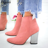 Fligmm Autumn and Winter New Square Head Thick Heel High Heel Waterproof Platform Stretch Leather Large Size Patent Leather Boots