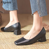 Fligmm Women High Heels Pumps Closed Square Toe Shallow Basic Office Square Heel Heels Classic Ladies Dress Party Slip-On Weding Shoes