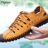 Fligmm Men Leather Sandals Comfortable Outdoor Casual Shoes 2023 Summer Beach Casual Walking Male Sneakers Men Beach Casual Sandals