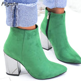 Fligmm Autumn and Winter New Square Head Thick Heel High Heel Waterproof Platform Stretch Leather Large Size Patent Leather Boots