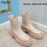 Fligmm Brand Design Women Genuine Leather Ankle Boots Platform Chunky Heel Chelsea Boots Short Booties Autumn Winter 42