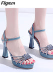 Fligmm Crystal Platform Women's Sandals Summer 2023 Ankle Strap Super High Heels Gladiator Shoes Woman Thin Heel Sandalias Mujer