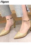 Fligmm 2023 New Bling High Heels Pumps Women Fashion Gold Silver Wedding Party Shoes Woman Summer Pionted Toe Thin Heels Pumps