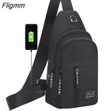 Fligmm Men's USB Chest Bag Designer Men Messenger Crossbody Package PU Leather Shoulder Bags Package Travel Chest Bag Bolso Hombre