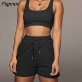 Fligmm Women Casual Sportswear Two Piece Sets Drawstring Crop Top and Shorts Summer Matching Set Athleisure 2023